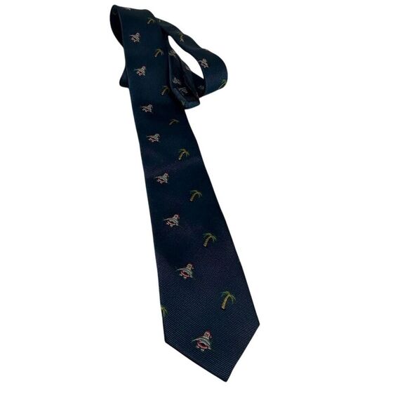 J.Crew Men's Silk Christmas Tie Blue Santa Palm Tree Holiday Theme - Picture 7 of 10